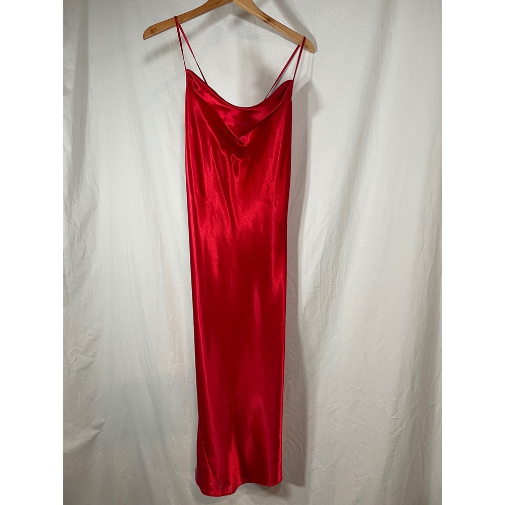 California Dynasty Red Satin Cowl Neck Slip Dress Nightgown Medium